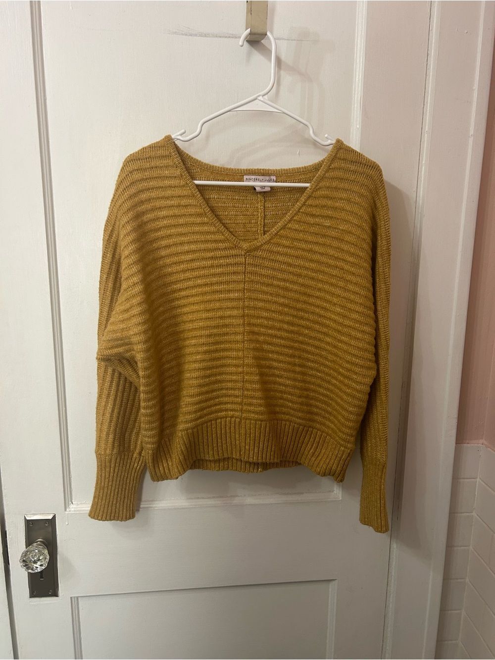 Sincerely Jules V-Neck Ribbed Sweater in Mustard Yellow